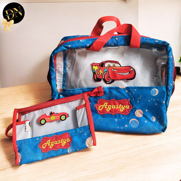 Car Printed Bag & Pouch Set