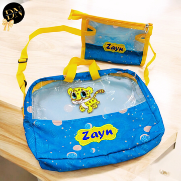 Tiger Printed Bag & Pouch Set