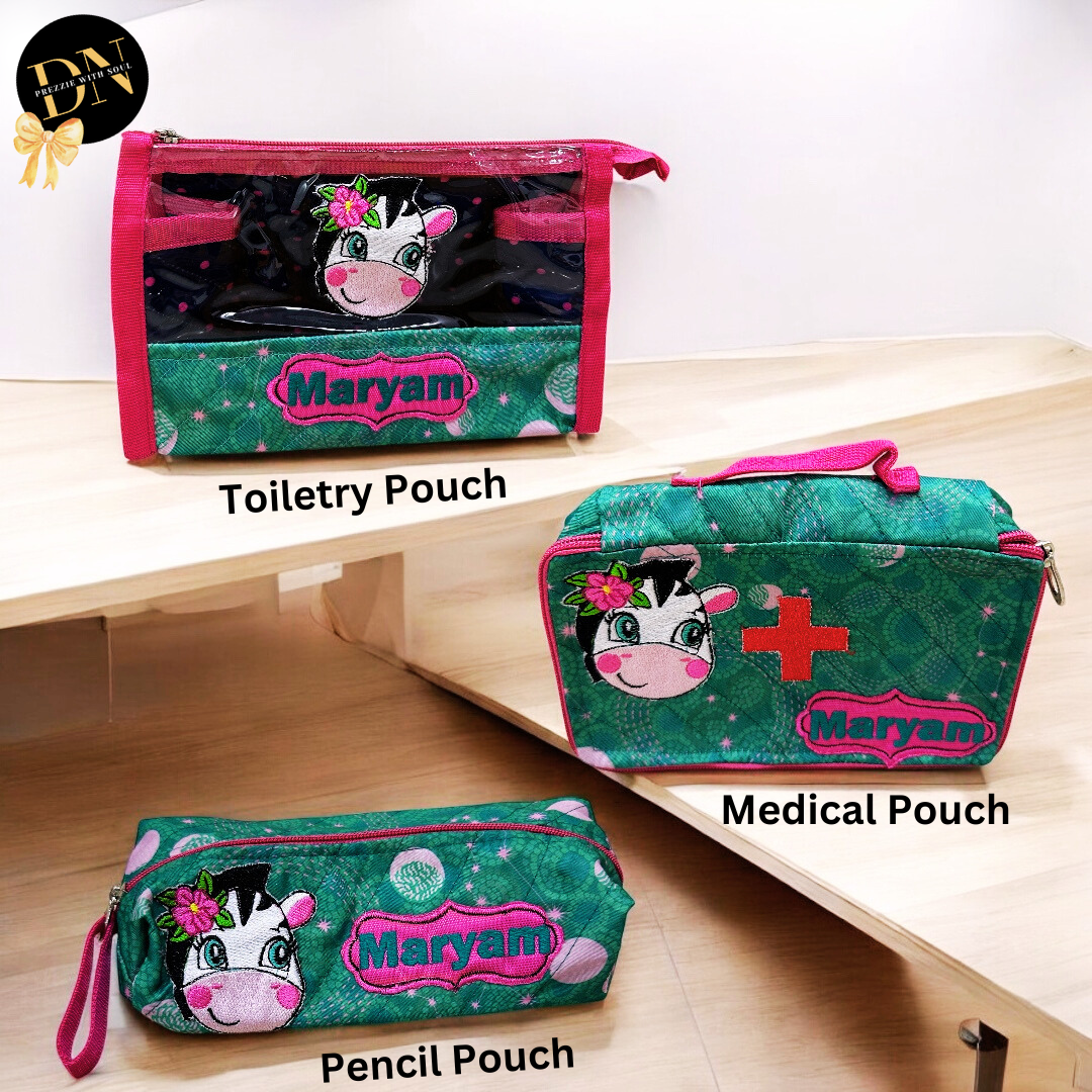 Baby Zebra Set of 3 Pouches (Toiletry, Medical & Pencil)