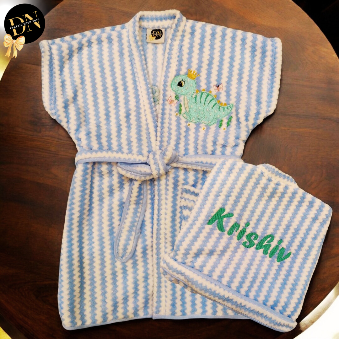 Dinosaur Striped Bathrobe