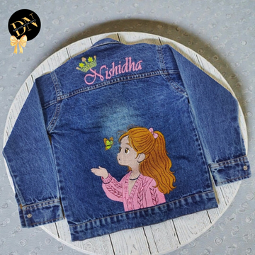 Girl with Butterfly Denim Jacket